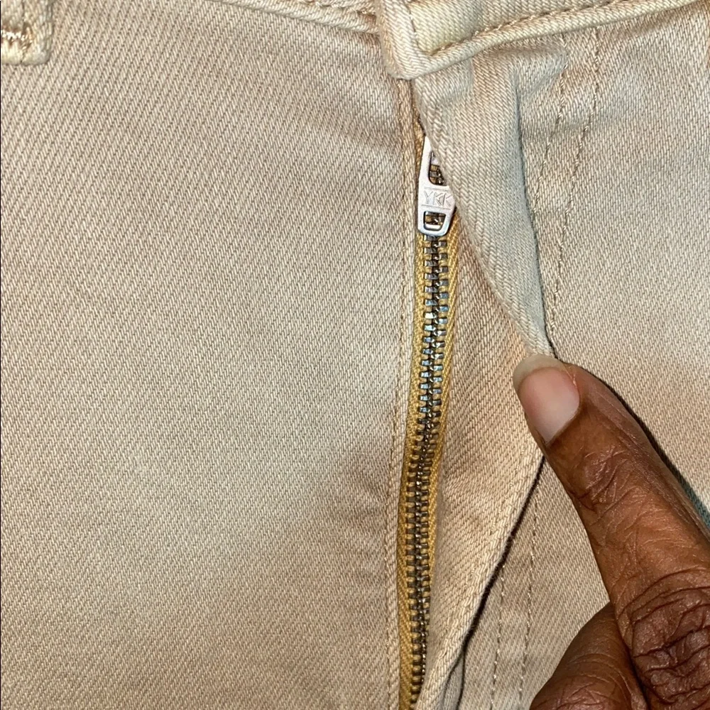 Anthropologie  Maeve Ettie High Rise Beige Flare Wide-Leg Jeans Raw Hem W 29 - Picture 6 of 8